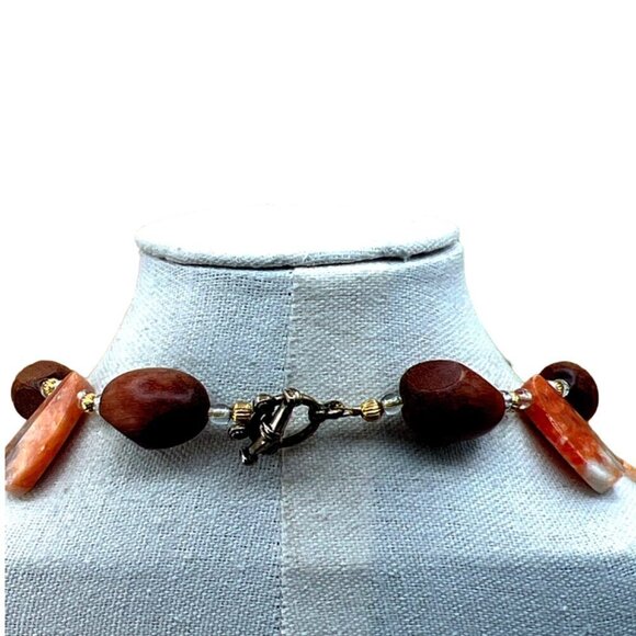 Handcrafted Carnelian Agate & Wood Beaded Necklace. N14 - Picture 8 of 9